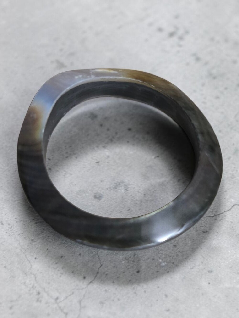 LIKHA Mother of Pearl Iridescent Grey Hand Carved Asymmetrical Bangle